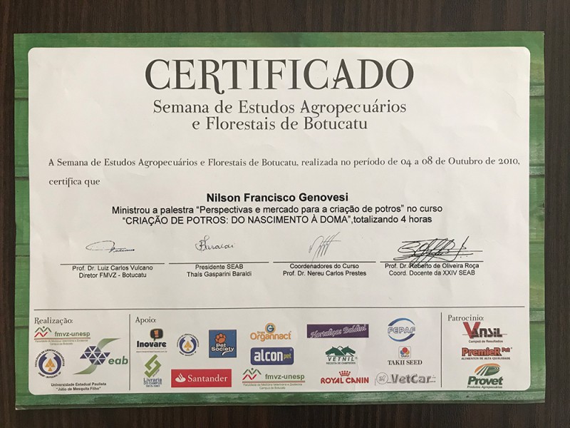 Certificado Semana de Estudo Agropecuários e Florestais de Botucatu